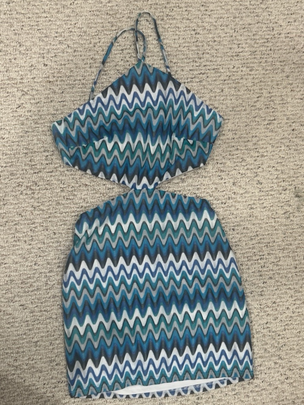 Hello Molly Teal & Blue Chevron Cutout Mini Dress